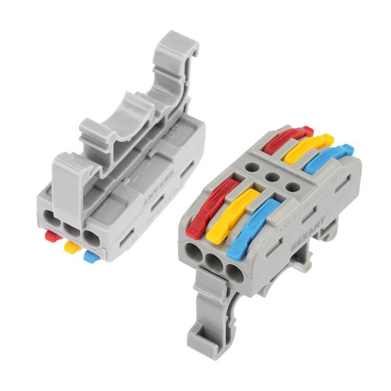 Клемма строительно-монтажная СМК проходная 222-423D 3п 0.08-4кв.мм с креплением на DIN-рейку сер. (уп.5шт) Rexant 07-5238-05