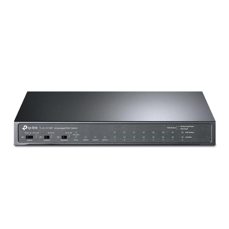 Коммутатор TL-SL1311MP на 8 PoE+ портов 10/100Мбит/с и 3 гигабитных порта настол. TP-Link 1846463