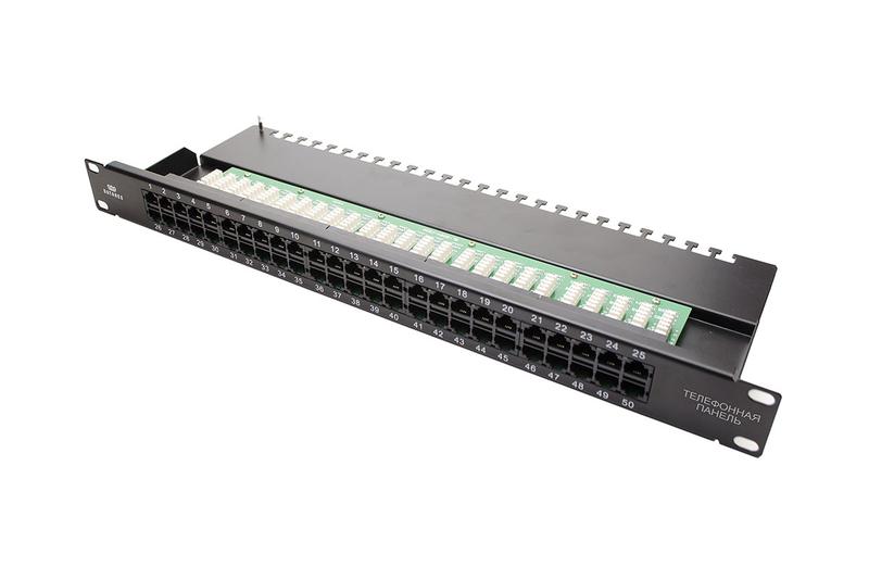 Патч-панель кат.3 UTP 19дюйм 1U 50хRJ45 USOC 2 пары черн. Datarex DR-4071