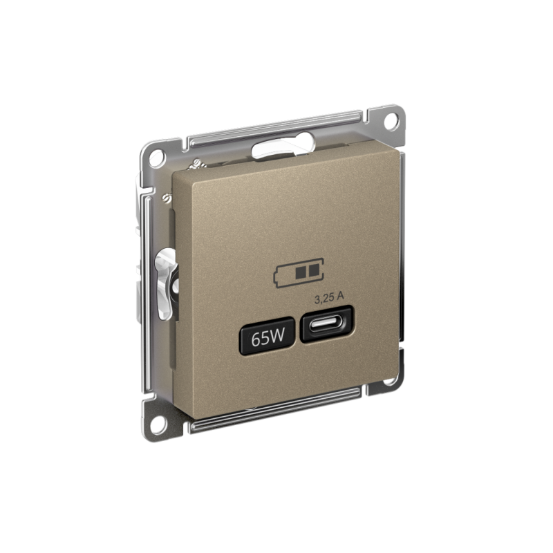 Розетка USB AtlasDesign тип C 65Вт QC PD высокоскор. ЗУ механизм шампань SE ATN000527
