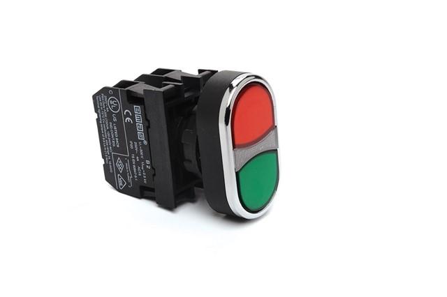 Кнопка сдвоенная красн./зел. (1НО+1НЗ) EMAS B102K20KY