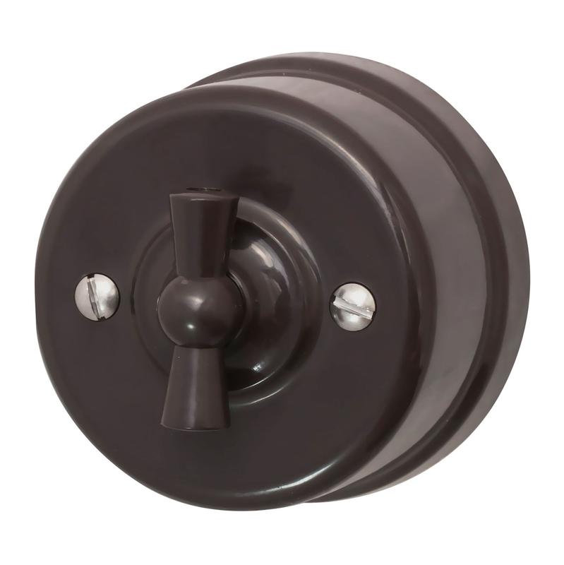 Выключатель перекрестный ретро ABS-пластик корич. Bironi B1-203-22