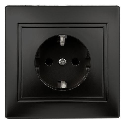 Розетка 1-м СП 2мод. Plano 1-206-05 16А IP20 250В 2P+E Schuko защ. шторки антрацит Intro Б0053928