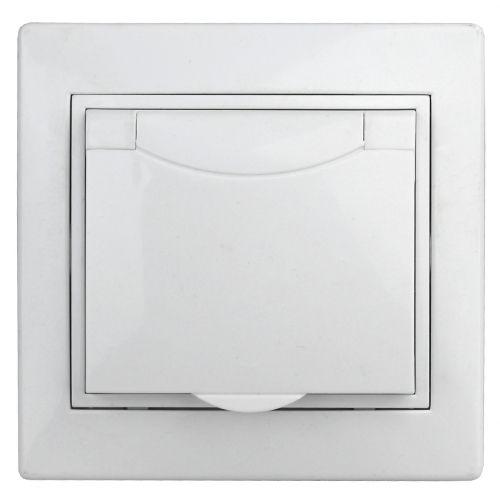 Розетка 1-м СП Plano 1-207-01 16А IP42 250В 2P+E Schuko защ. шторки с крышкой бел. Intro Б0053932
