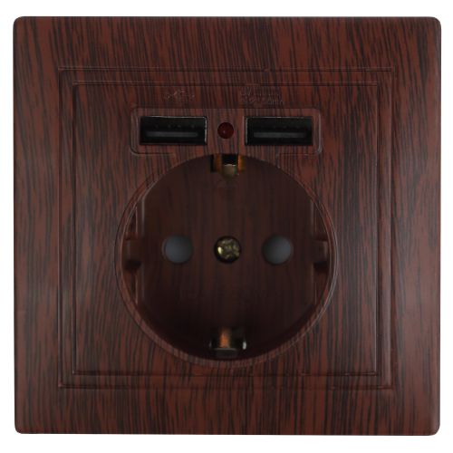 Розетка 1-м СП Plano 1-410-10 IP20 + 2хUSB защ. шторки венге (10/100/2500) Intro Б0053948