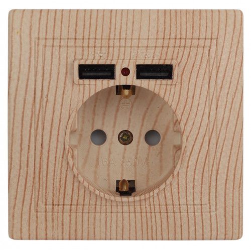 Розетка 1-м СП Plano 1-410-11 16А IP20 + 2хUSB сосна Intro Б0053949