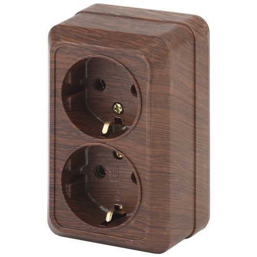 Розетка 2-м ОП Quadro 2-204-10 16А IP20 250В 2х2P+E Schuko венге Intro Б0053805