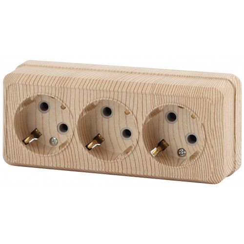 Розетка 3-м ОП Quadro 2-206-11 16А IP20 250В 3х2P+E сосна Intro Б0053826