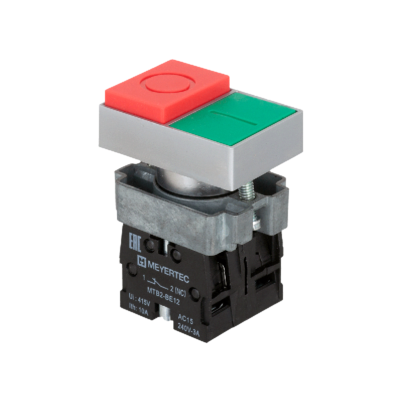 Кнопка двойная красн./зел. 1NO+1NC выступающий толкатель мет. MTB2-BLZ1584 ОВЕН 58202