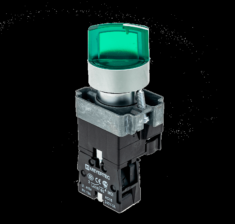 Переключатель с LED подсветкой 220В AC/DC зел. 2 полож. 1NO фикс. мет. MTB2-BK2363 ОВЕН 58214