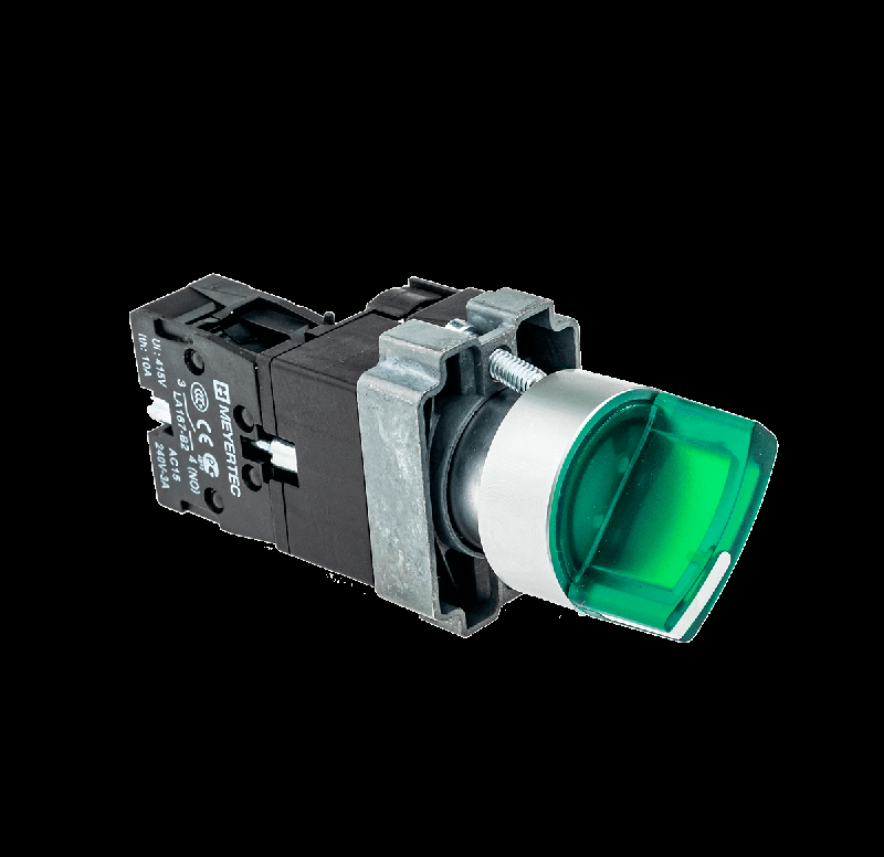 Переключатель с LED подсветкой 220В AC/DC зел. 3 полож. 1NO фикс. мет. MTB2-BK3363 ОВЕН 58224
