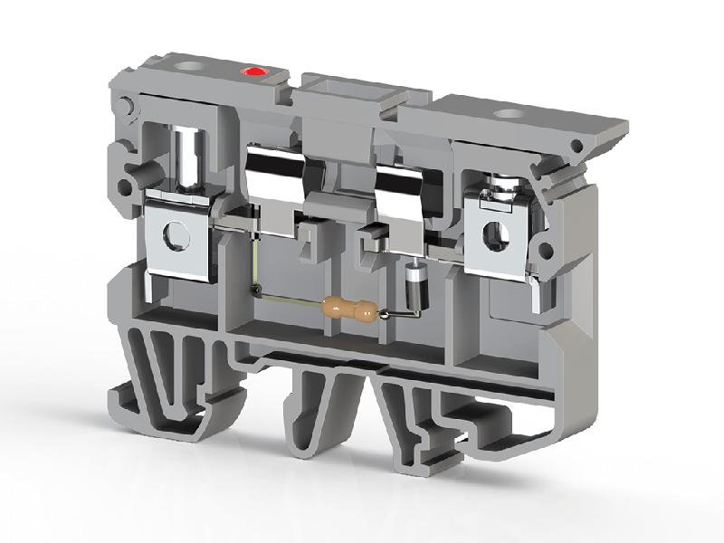 Клеммник с держ. предохр. (5х20 5х25) с индикацией 220В AC на DIN-рейку 6кв.мм сер. ASK 2LD (220 VAC) Klemsan 351619