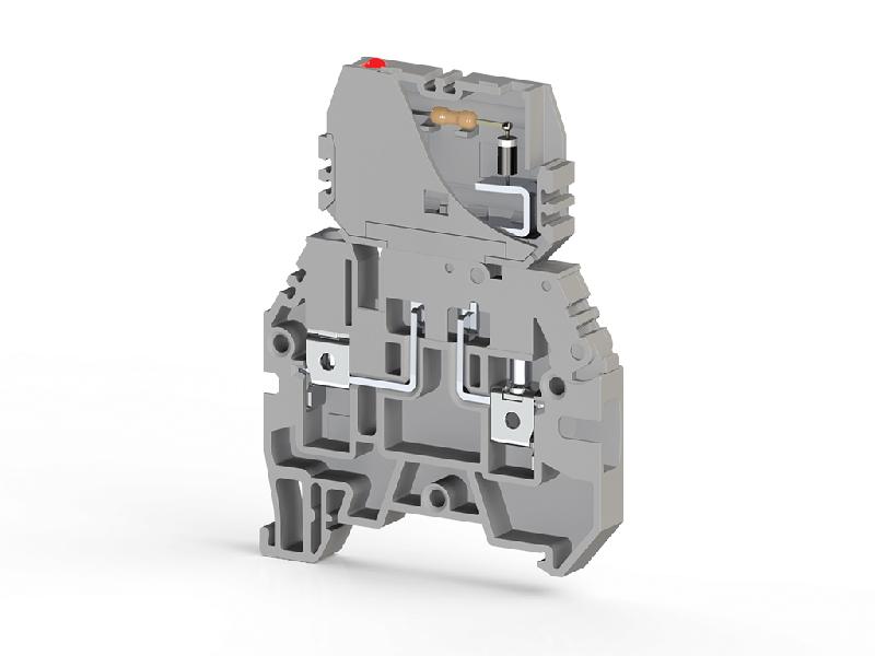 Клеммник с держ. предохр. (5х20 5х25) съем.картридж с индикацией 220В AC на DIN-рейку 4кв.мм сер. ASK 3FLD 220В AC Klemsan 354619