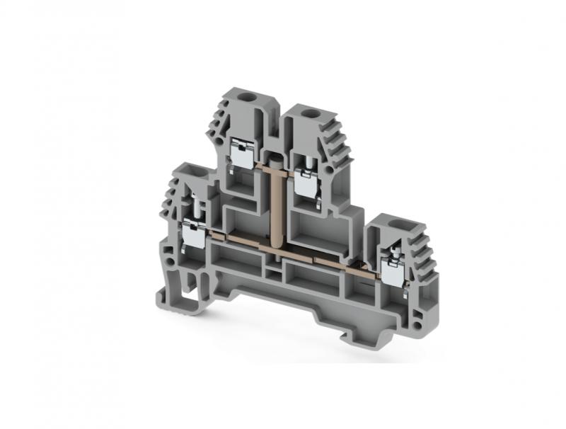 Клеммник 2-х ярусный PIK 2.5RDK 2.5кв.мм с внутр. перемычкой сер. Klemsan 325259