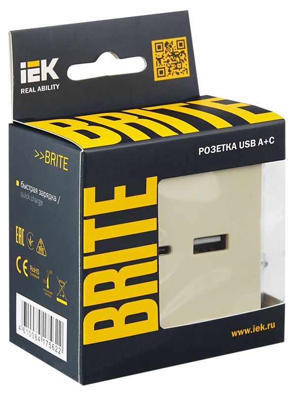 Розетка BRITE USB A+C 18Вт РЮ11-1-БрКр механизм беж. IEK BR-U22-018-K10