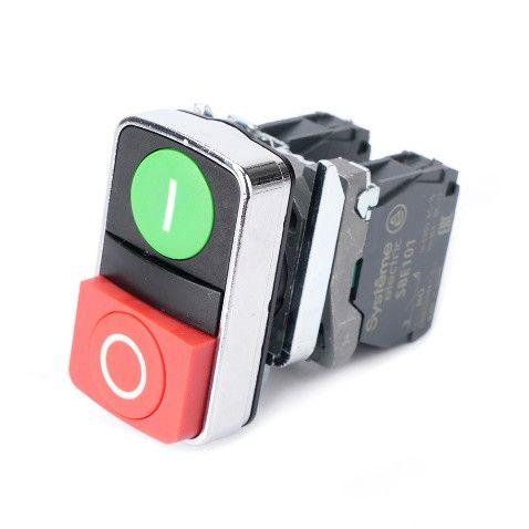 Кнопка двойная SB4 в сборе модуль 22мм зел."I"+красн. выступ."O" металл 1НО+1НЗ SE SB4BA73415