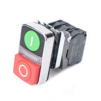 Кнопка двойная SB4 в сборе модуль 22мм зел."I"+сигнал. лампа+красн. выступ."О" металл 230В AC 1НО+1НЗ SE SB4BW73731M5