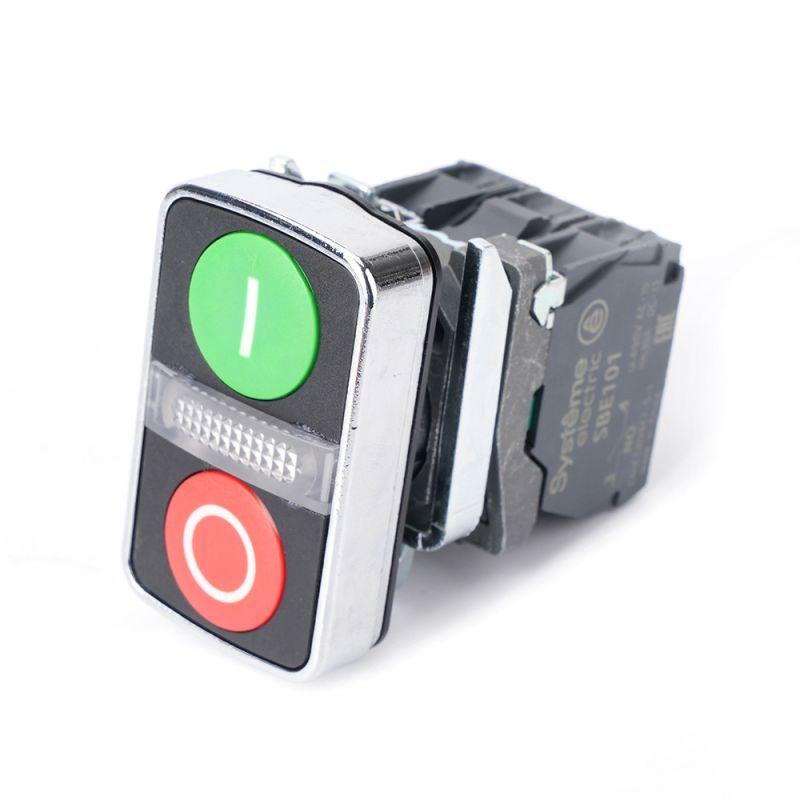 Кнопка двойная SB4 в сборе модуль 22мм зел."I"+сигнал. лампа+красн."О" металл 24ВDC 1НО+1НЗ SE SB4BW7A3741B5