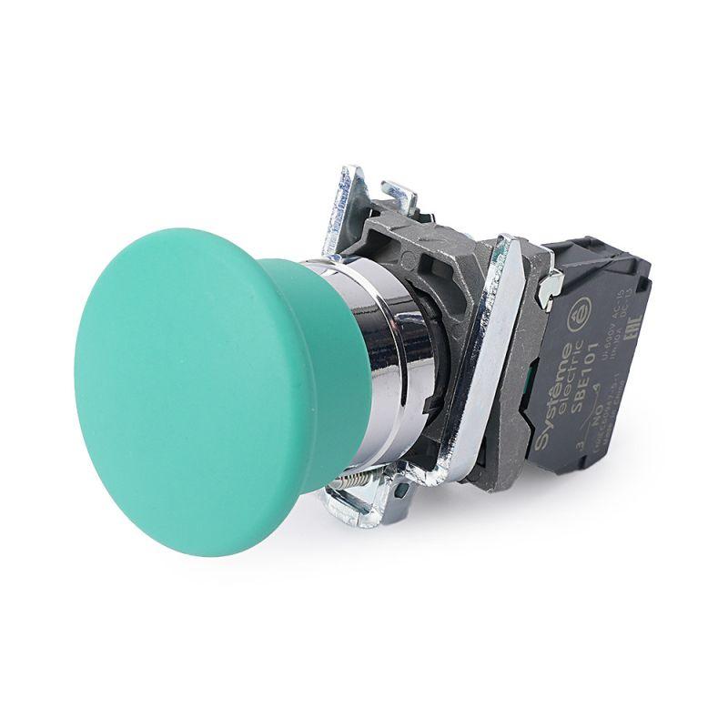 Кнопка с грибовидной головкой SB4 в сборе 22мм 40мм с возвратом металл 1НО зел. SE SB4BC31