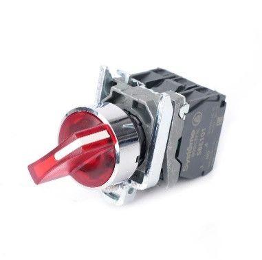 Переключатель SB4 с подсветкойв сборе 22мм 2поз. с фиксацией металл 230В AC 1НО+1НЗ красн. SE SB4BK124M5