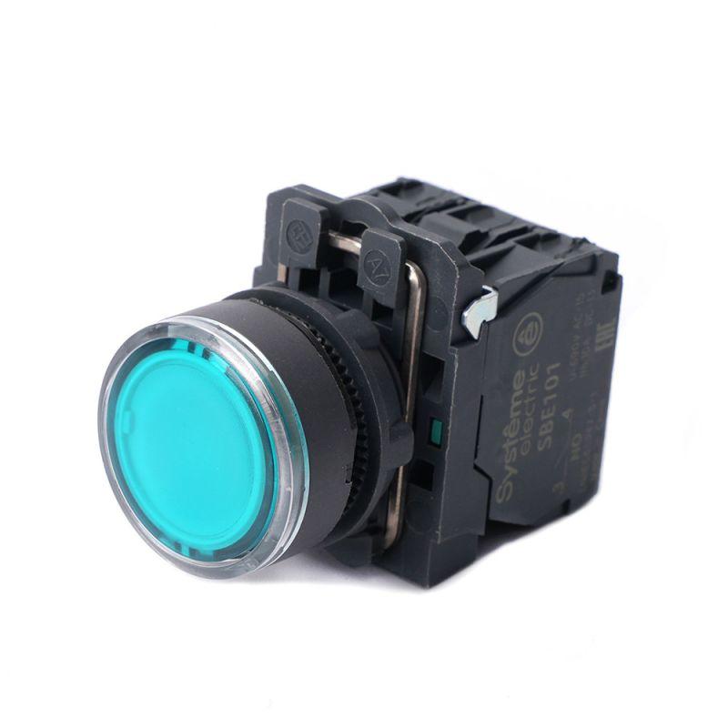 Кнопка модульная SB5 с подсветкой в сборе 22мм пластик 24ВDC 1НО+1НЗ зел. SE SB5AW33B5