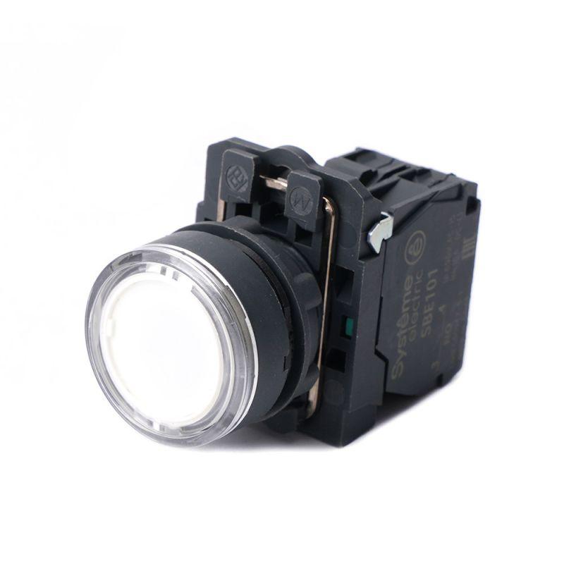 Кнопка модульная SB5 с подсветкой в сборе 22мм пластик 230-240ВAC 1НО бел. SE SB5AW31M1