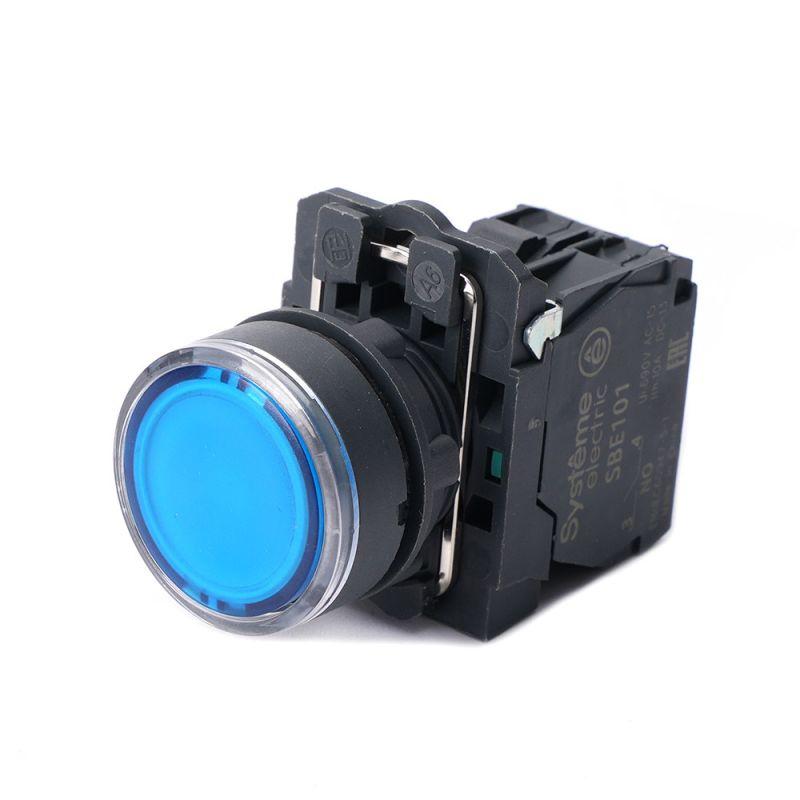 Кнопка модульная SB5 с подсветкой в сборе 22мм пластик 230-240ВAC 1НО син. SE SB5AW36M1