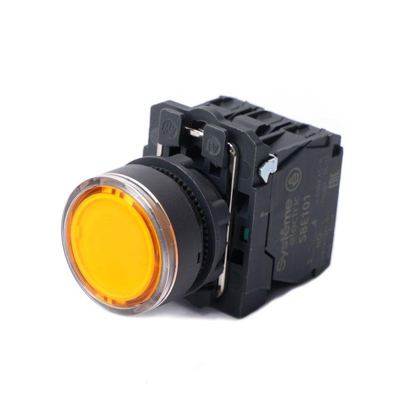 Кнопка модульная SB5 с подсветкой в сборе 22мм пластик 230-240ВAC 1НО+1НЗ желт. SE SB5AW35M5