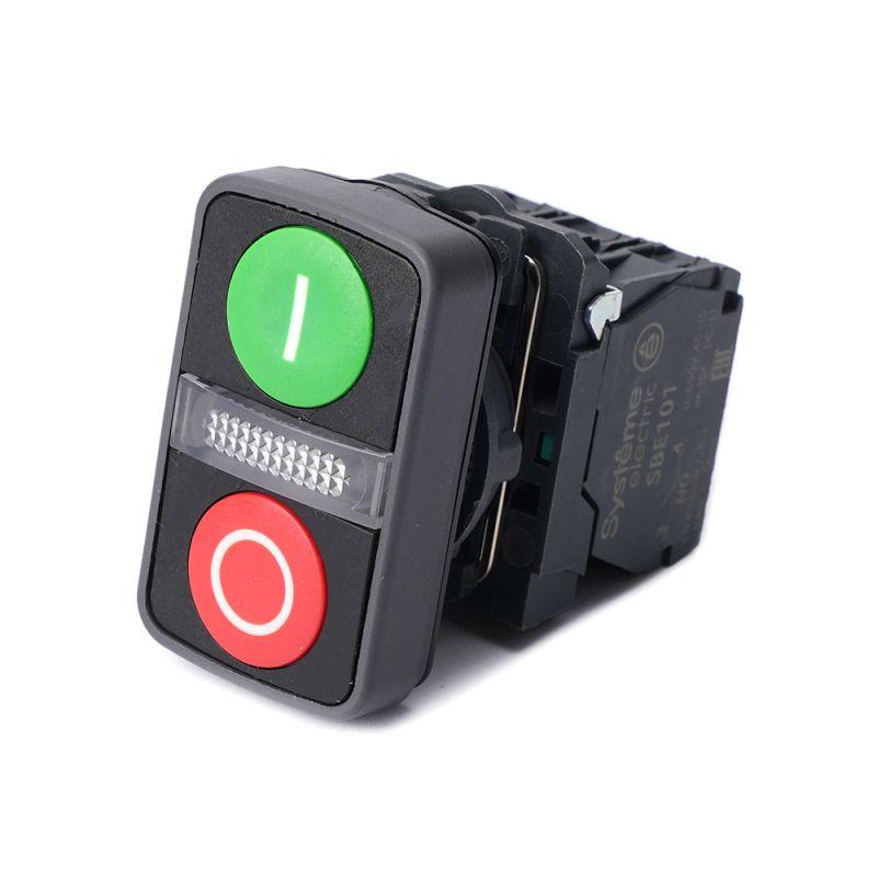 Кнопка двойная SB5 в сборе модуль 22мм зел."I"+сигнал. лампа+красн."О" пластик 24В DC 1НО+1НЗ SE SB5AW7A3741B5