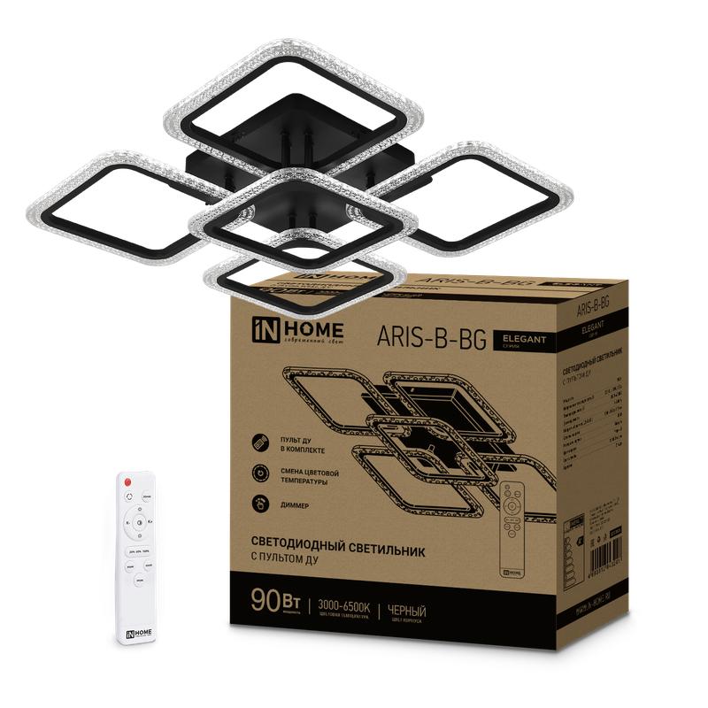 Светильник светодиодный ELEGANT ARIS-B-BG 90Вт 3000-4000-6500К 7000лм 230В 600х600х110мм ПУ черн. IN HOME 4690612043241