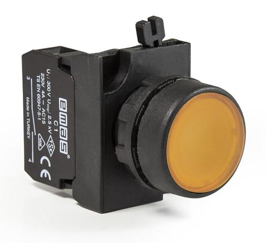 Кнопка нажимная круглая желт. (1НО) EMAS CP100DS