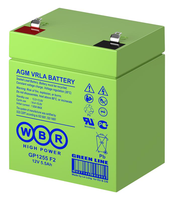 Аккумулятор 12В 5.5А.ч WBR GP1255 F2 WBR