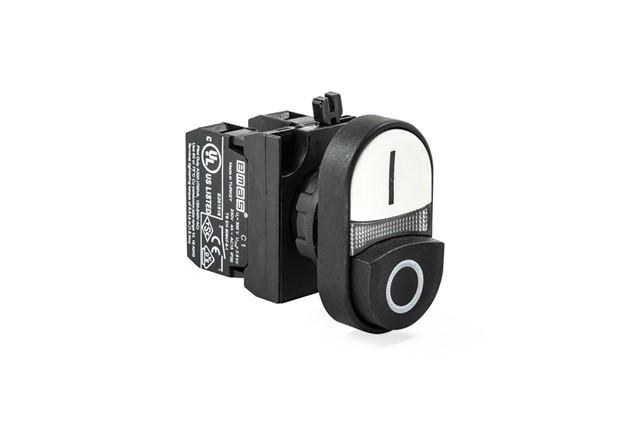 Кнопка сдвоенная выступающая (1НО+1НЗ) (CP) черн./бел. EMAS CP102K21HB