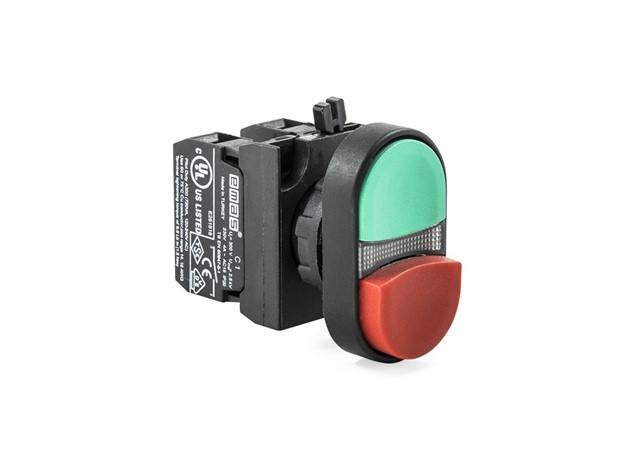 Кнопка сдвоенная выступающая (1НО+1НЗ) (CP) красн./зел. EMAS CP102K21KY