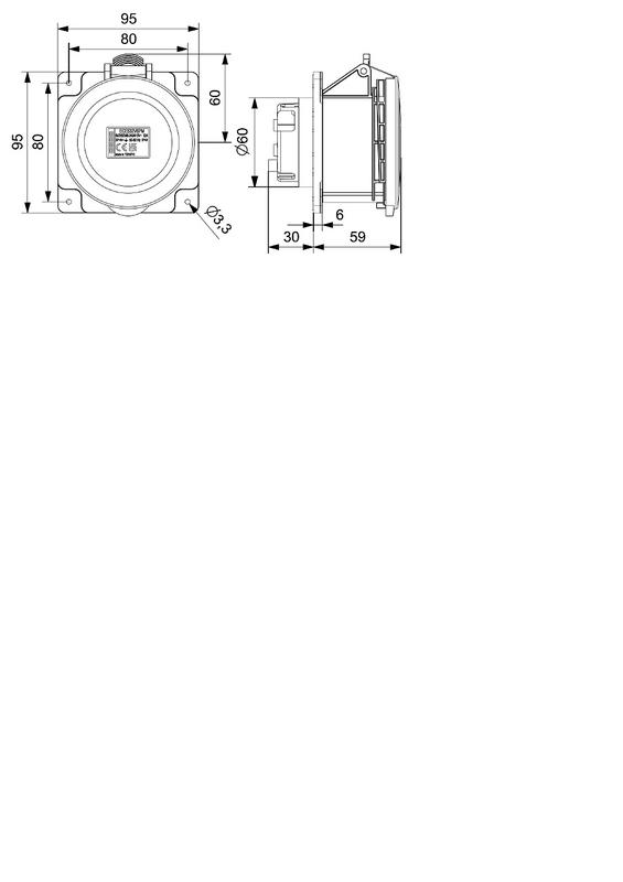 Корпус с гнездом монтаж на перегородке стандарт CEE 3х16А (2P+E) EMAS ECE316V4PM