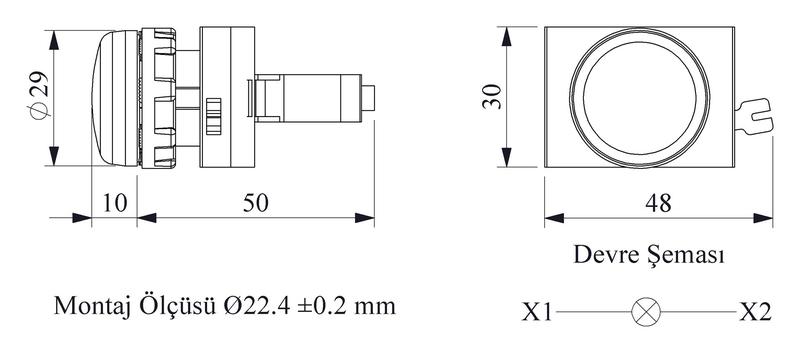 Арматура сигнальная со светодиодом 12-30В перем. и пост. тока син. EMAS CP070XM