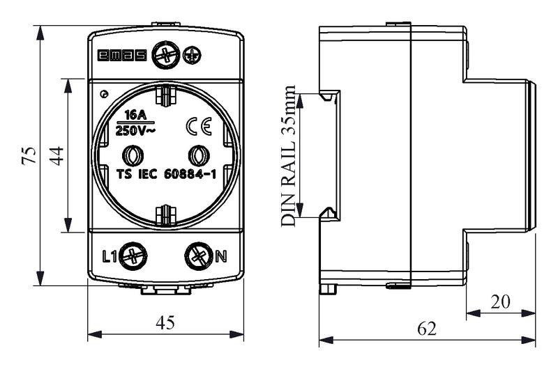 Розетка на дин-рейку с подсветкой EMAS EPREU2GL