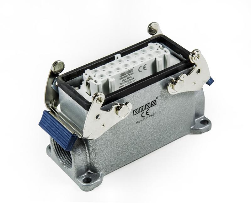 Розетка 4 металлических фиксатора 2 боковых ввода 16 полюсов 16А EMAS EBM16PD27