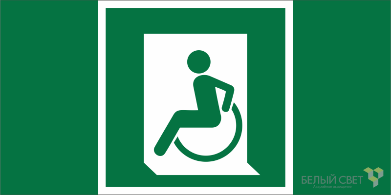 Знак безопасности BL-2915B.E60-01 "Выход для МГН здесь (левосторонний)" Белый свет a19879
