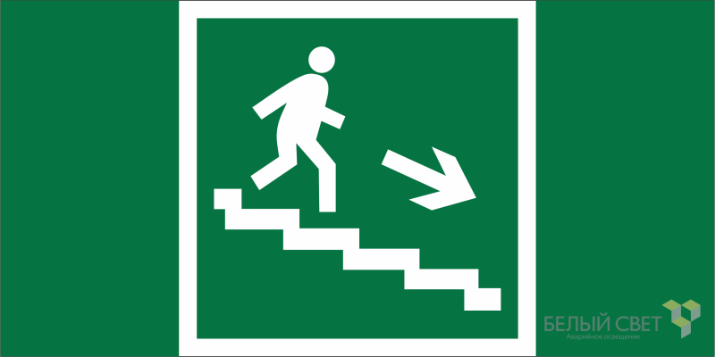 Знак безопасности NPU-1510.E13 "Напр. к эвакуац. выходу по лестн. вниз (прав.)" Белый свет a20511