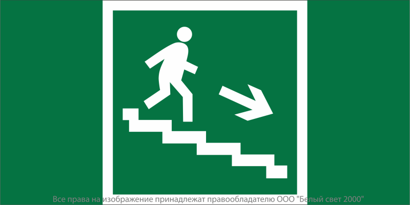 Знак безопасности NPU-7035.E13 "Напр. к эвакуац. выходу по лестн. вниз (прав.)" Белый свет a20439