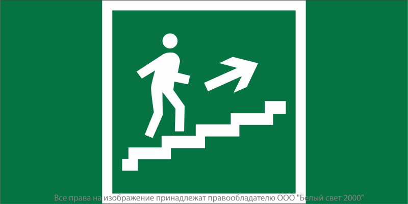 Знак безопасности NPU-7035.E15 "Напр. к эвакуац. выходу по лестн. вверх (прав.)" Белый свет a20441
