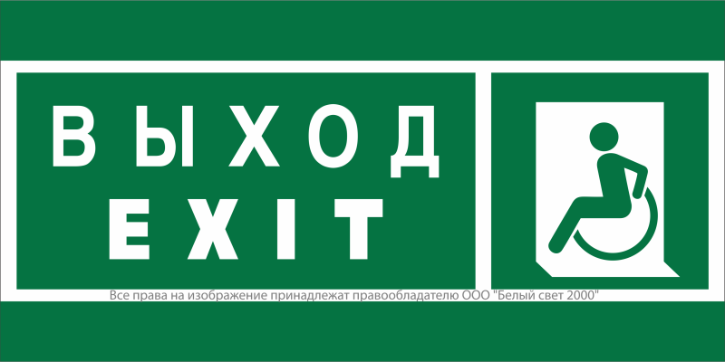 Знак безопасности NPU-7035.E64 "Указ. выхода для инвал. в креслах колясках (лев.)" Белый свет a20460