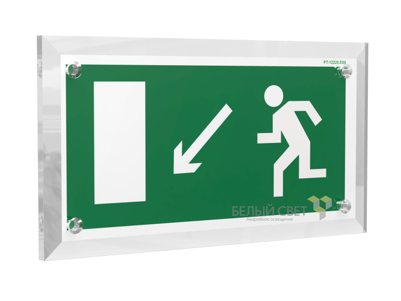 Знак безопасности PT-17328.E08 "Напр. к эвакуационному выходу налево вниз" Белый свет a22468
