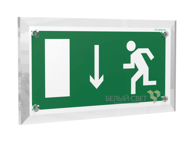 Знак безопасности PT-17328.E10 "Указ. двери эвакуационного выхода (лев.)" Белый свет a22470