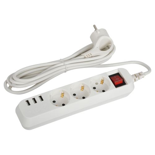 Удлинитель 3х3м с заземл. +3xUSBA 10А с выкл. U-3es-3m-USB Эра Б0052901