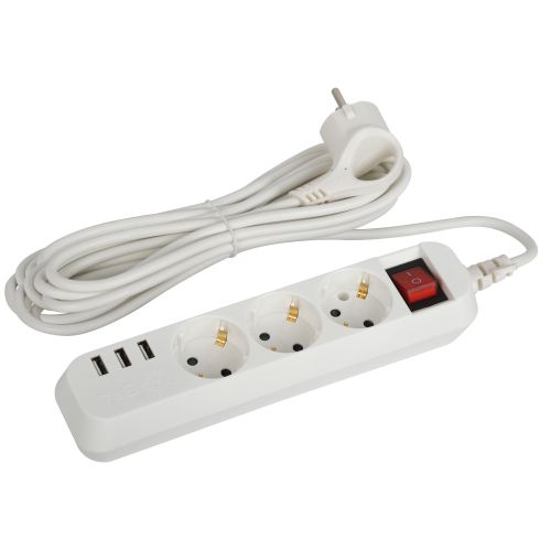 Удлинитель 3х5м с заземл. + 3xUSBA 10А с выкл. U-3es-5m-USB Эра Б0052902