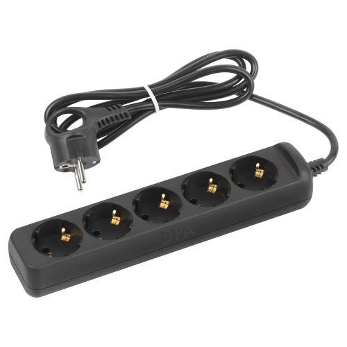 Удлинитель 5х1.5м с заземл. 10А ПВС 3х0.75 черн. UX-5e-1.5m-B Эра Б0057724