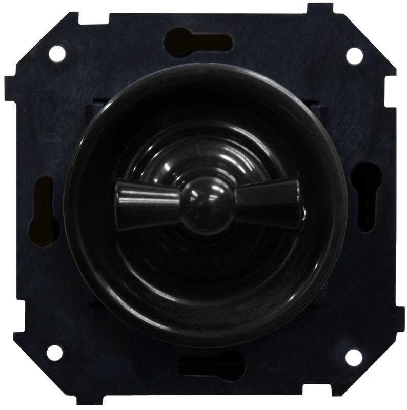 Выключатель поворотный 2-кл. СП ретро накладка ручка механизм черн. Bironi B3-202-23