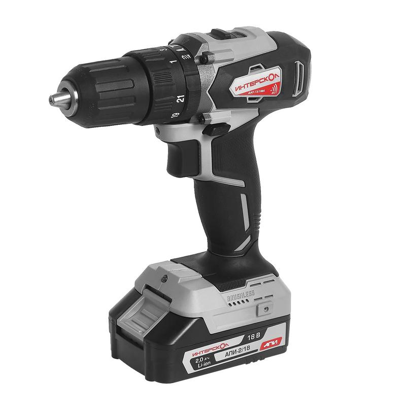 Дрель-шуруповерт аккумуляторная ударная бесщеточная ДАУ-13/18ВК 45 Li-ion АПИ (кейс 2 аккум. 1.5А.ч ЗУ) ИНТЕРСКОЛ 573.1.2.70